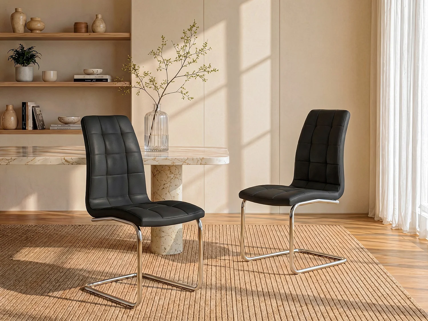 Stuhl 6er-Set - Kunstleder - Schwarz