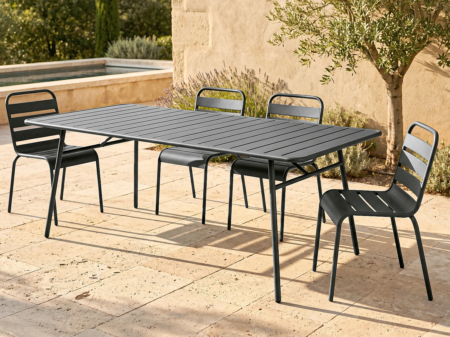 Gartentisch quadratisch - L. 120 cm - Metall - Mandelgrün