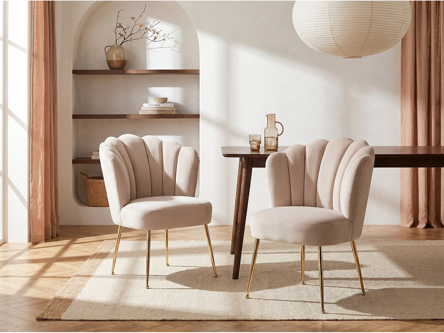 Stuhl 6er-Set - Samt & goldfarbener Stahl - Beige