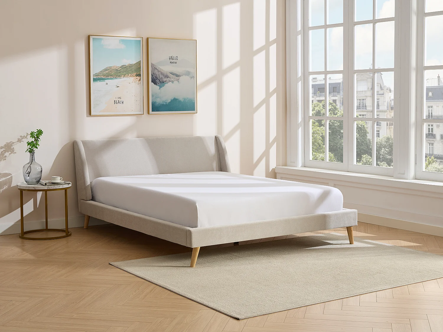 Bett - Skandinavischer Stil - 180 x 200 cm - Stoff - Beige