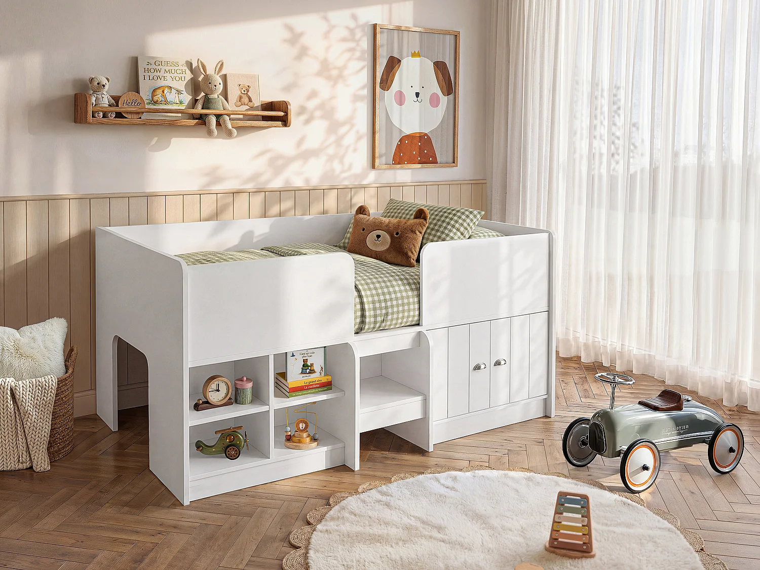 Hochbett mit Stauraum - 90 x 190 cm - Weiß