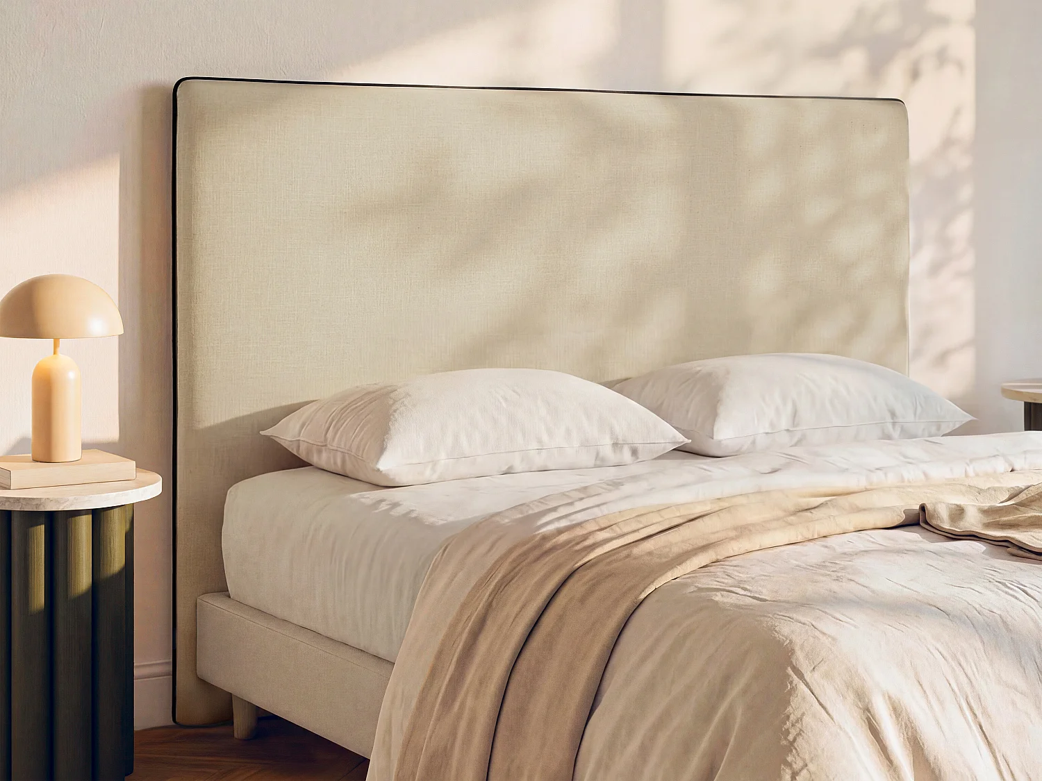 Bett-Kopfteil + abnehmbarem Bezug 180 cm aus Baumwolle und Leinen beige und schwarz