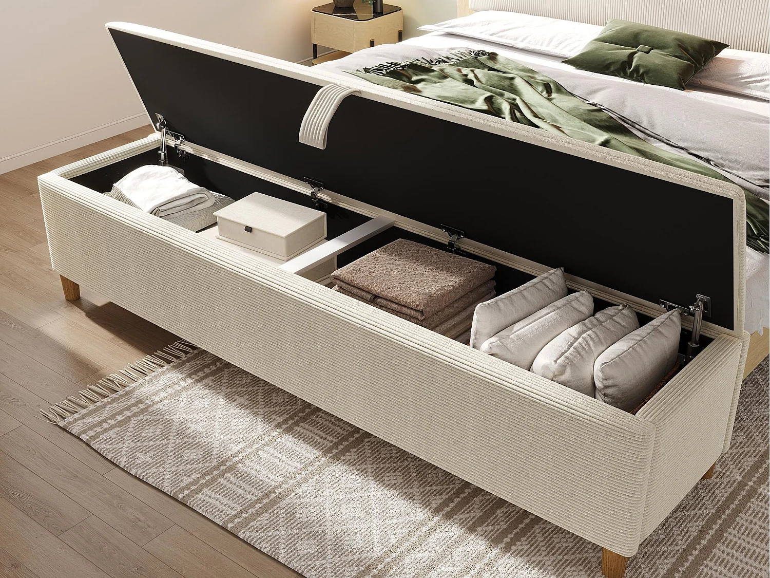 Gepolsterte Sitzbank mit Stauraum 165x38x46cm - Samt
