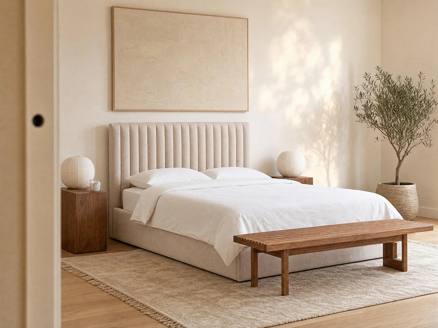 Bett mit Bettkasten 140 x 200 cm – Stoff – Beige – SARANELI