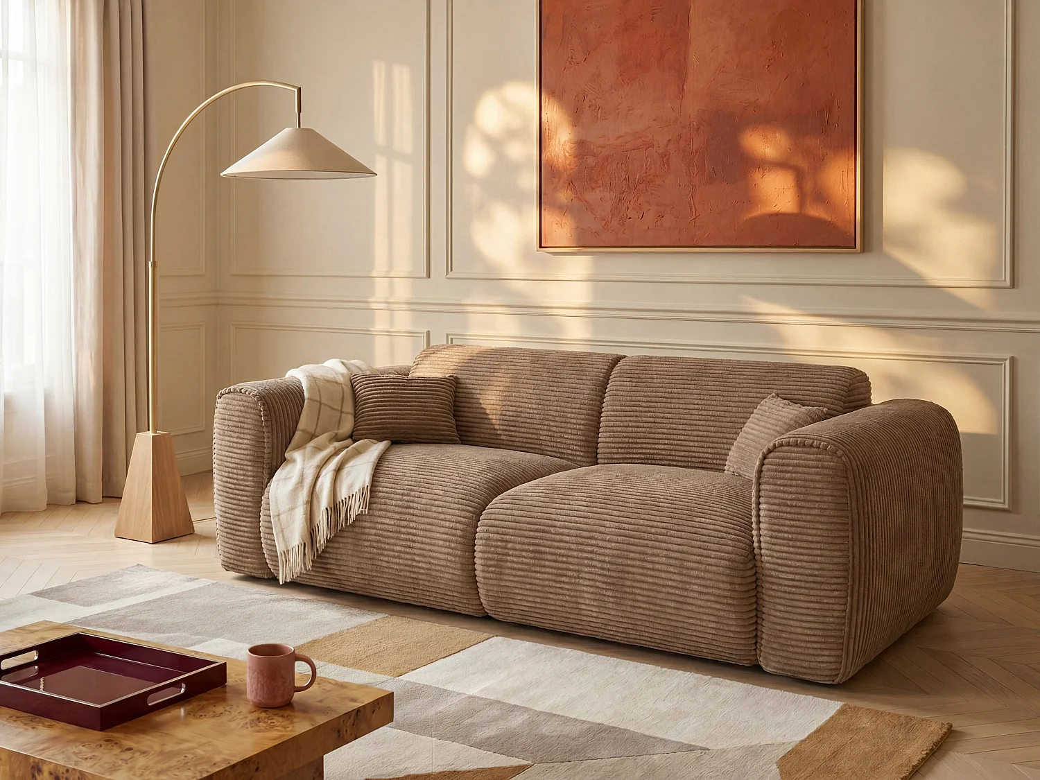 3-Sitzer Schlafsofa Express aus Cord-Samt in Taupe
