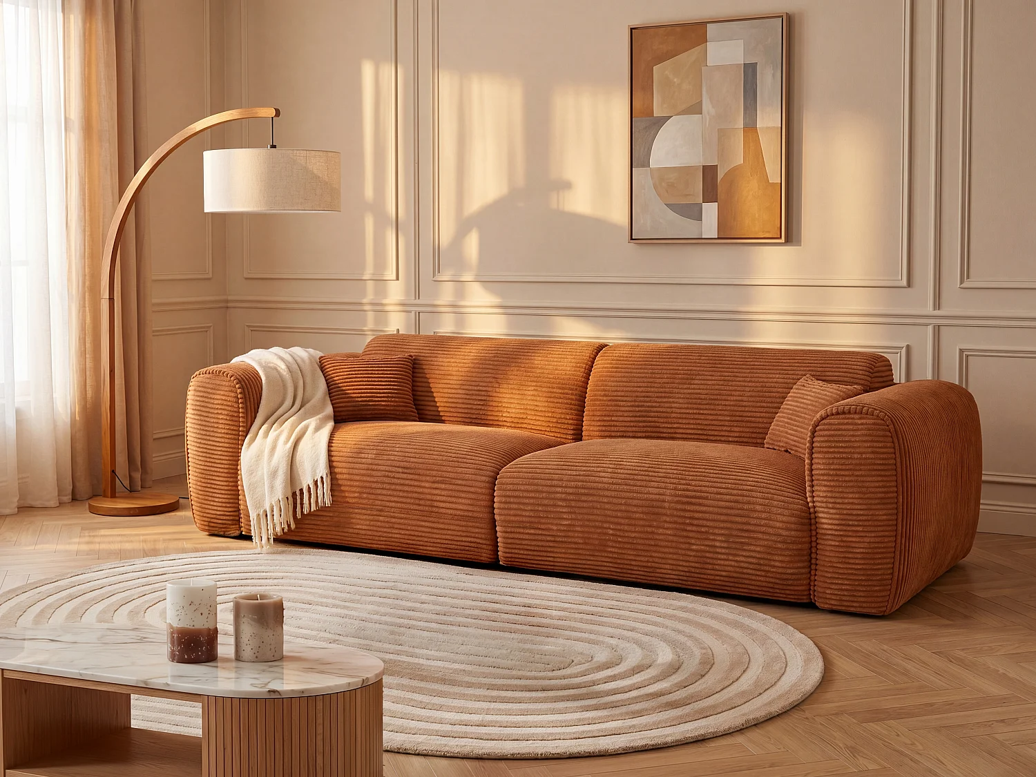 4-Sitzer Schlafsofa Express aus Terrakotta-Cord-Samt