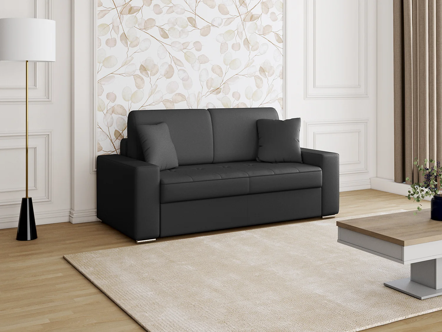 Schlafsofa 2-Sitzer - Liegefläche: 120 cm - Matratzenhöhe: 14 cm - Kunstleder - Schwarz